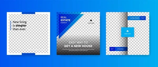 房地产商社交媒体发布了版图 出售房屋代理的方格图形模板 — 图库矢量图片