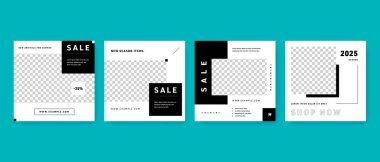 Siyah aksanlı sosyal medya şablonları, kare dijital pazarlama tasarım pankartı