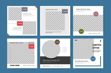 İş dünyası için fotoğraf tutucuları, fiyat etiketleri, instagram ve facebook düzenleri içeren sosyal medya şablonlarını tanıtın