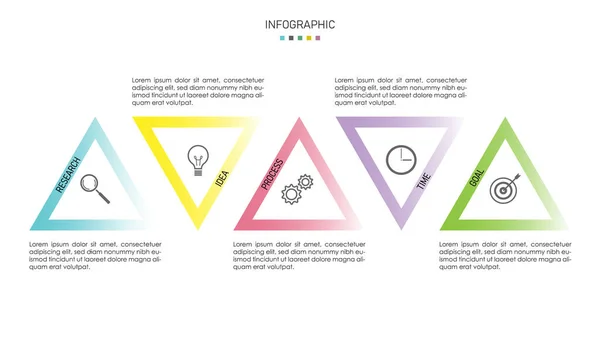 Vetor Infográfico Com Estrutura Traingle Gradiente Colorido Passos Títulos Diagonais —  Vetores de Stock