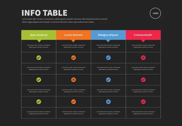 Infografische Tabel Lay Out Met Felle Kleuren Donkere Achtergrond — Stockvector