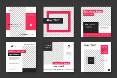 Kırmızı aksanlı düzenlenebilir sosyal medya düzeni, instagram ve facebook için iş şablonları