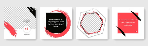Diseño Abstracto Redes Sociales Con Elementos Pincel Rojo Pancartas Cuadradas — Archivo Imágenes Vectoriales
