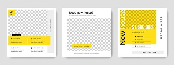 具有黄色口音的房地产社交媒体版图 用于安塔格拉姆和Facebook的正方形图形横幅 用于商业的干净设计 — 图库矢量图片