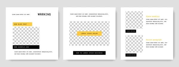 具有黄色和黑色口音的社交媒体布局 用于商业目的的可编辑的正方形模板 — 图库矢量图片