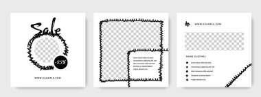 Instagram ve facebook için siyah tasarım unsurları, vektör kare şablonları ile modern sosyal medya düzeni