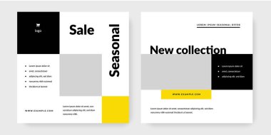 İndirimli sosyal medya dizaynı, sarı ve siyah aksanlı etkili iş grafikleri, instagram ve facebook reklamları için kurumsal afişler