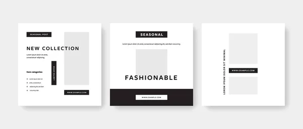 Siyah aksanlı temiz ve organize sosyal medya şablonları, modern instagram ve fotoğraflara yer olan facebook düzeni, minimal fikirli kare grafik tasarımı