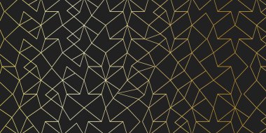 Altın aksanlı ve siyah arkaplanlı çizgi sanat vektörü, lüks fikirli modern geometrik çokgen şekil illüstrasyonu, baskı için uygun modern duvar kağıdı
