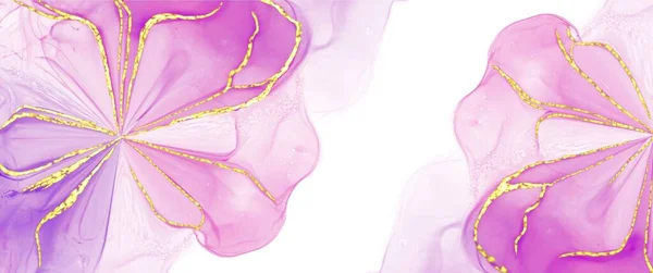 Alkol mürekkep arka planı, sıvı doku sanatı, el işi, mor çiçek aksanı, duvar kağıdı, altın elementler.