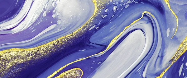 水彩刷可抚摩效果 深蓝色口音 手绘艺术创意 金黄色小径 原始墙纸的酒精油墨背景 — 图库照片