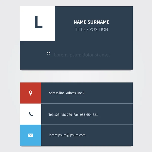 Современный шаблон визитной карточки в синем и красном — стоковый вектор