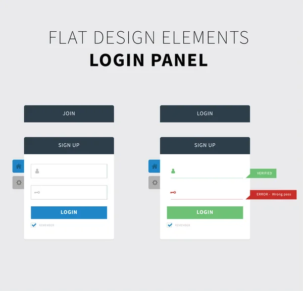 Flat ui kit login panel design — Stock Vector