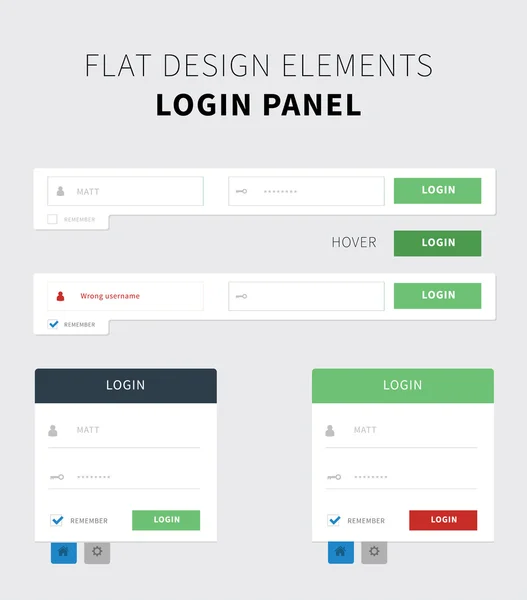 Flat ui kit login panel design – Stock-vektor