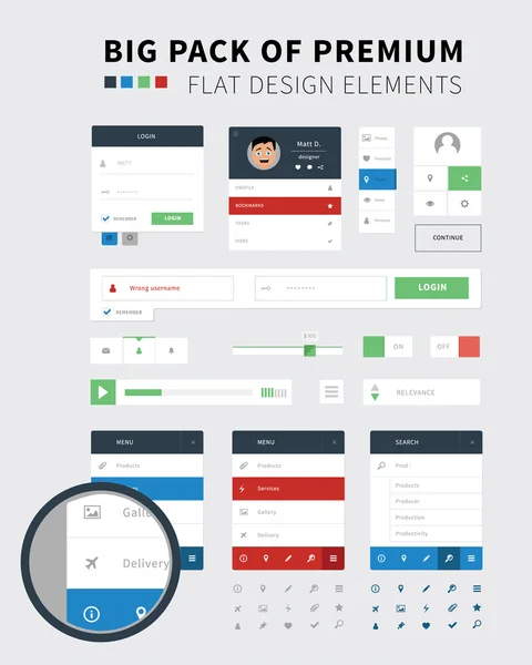 Pack of Flat design ui kit for webdesign — Stock Vector