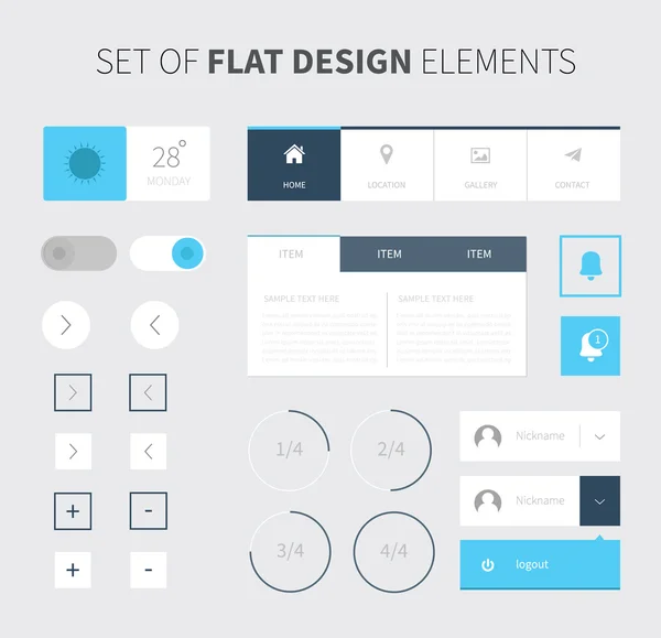 Kit ui de diseño plano vectorial para diseño web — Vector de stock