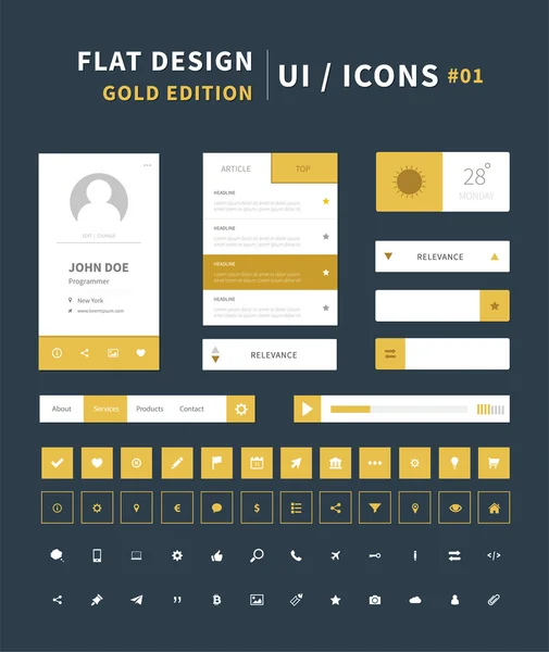 Kit ui de diseño plano vectorial para diseño web — Vector de stock