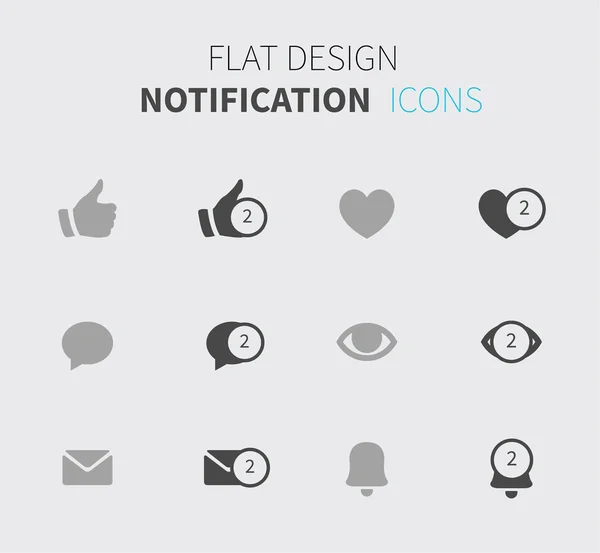 Icônes de notification en design plat — Image vectorielle