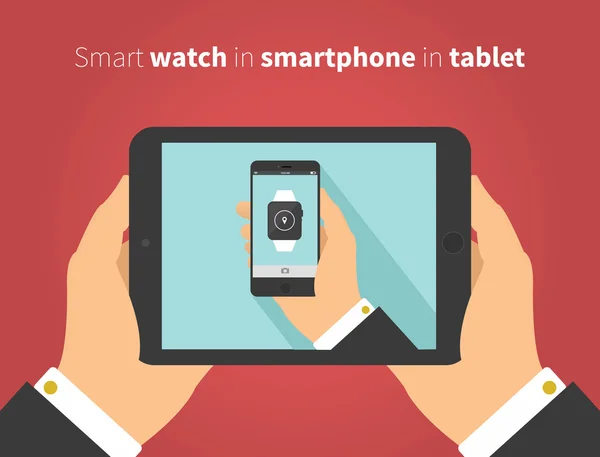 Smart ur i mobil i tablet i flad design vektor – Stock-vektor