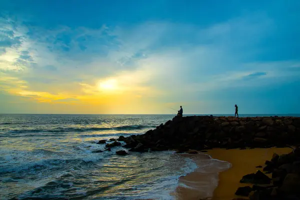 Zachód Słońca Widok Morze Kuzhupilly Plaży Kerala Indie — Zdjęcie stockowe