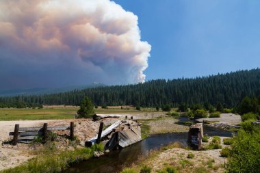 22 Temmuz 2021 'de Deer Creek yakınlarındaki Plumas County, Kaliforniya' daki Dixie Yangını 'nın dumanı dalgalanırken görüldü.