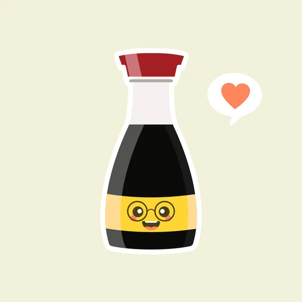 Kawaii Mignon Heureux Bouteille Sauce Soja Drôle Illustration Vectorielle Personnage — Image vectorielle