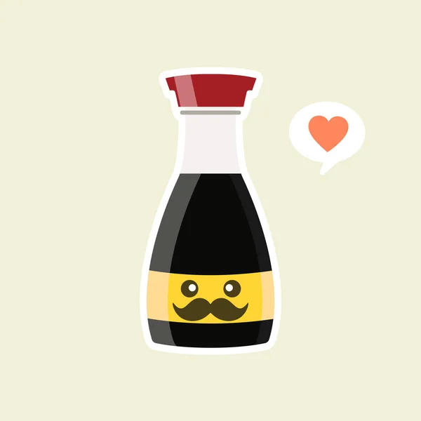 Kawaii Mignon Heureux Bouteille Sauce Soja Drôle Illustration Vectorielle Personnage — Image vectorielle