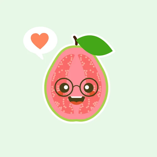Χαρούμενα Φρούτα Guava Χαριτωμένα Πρόσωπα Kawaii Χαριτωμένοι Χαρακτήρες Λαχανικών Φράσεις — Διανυσματικό Αρχείο