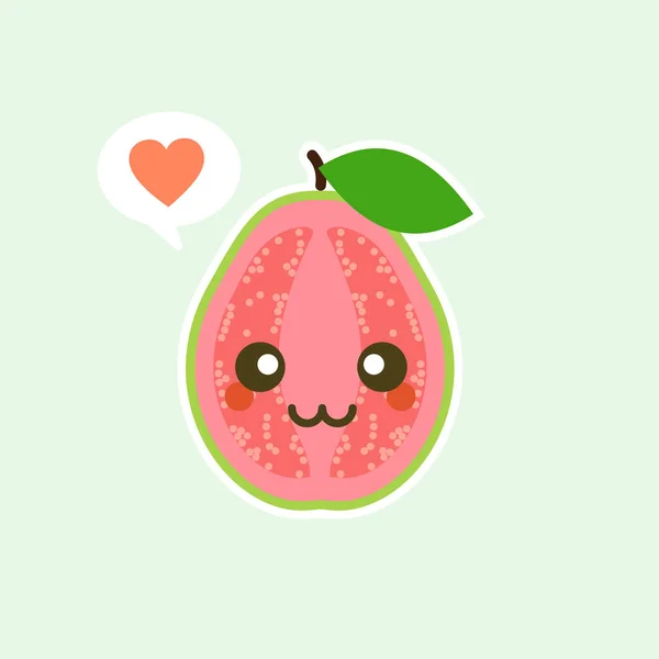 Χαρούμενα Φρούτα Guava Χαριτωμένα Πρόσωπα Kawaii Χαριτωμένοι Χαρακτήρες Λαχανικών Φράσεις — Διανυσματικό Αρχείο