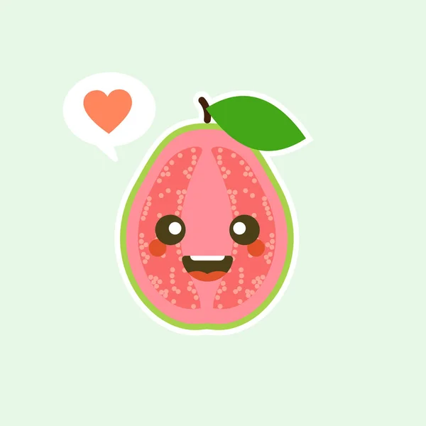 Χαρούμενα Φρούτα Guava Χαριτωμένα Πρόσωπα Kawaii Χαριτωμένοι Χαρακτήρες Λαχανικών Φράσεις — Διανυσματικό Αρχείο