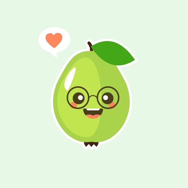 Boldog Guava Gyümölcs Aranyos Kawaii Arcok Aranyos Növényi Karakterek Kifejezések — Stock Vector