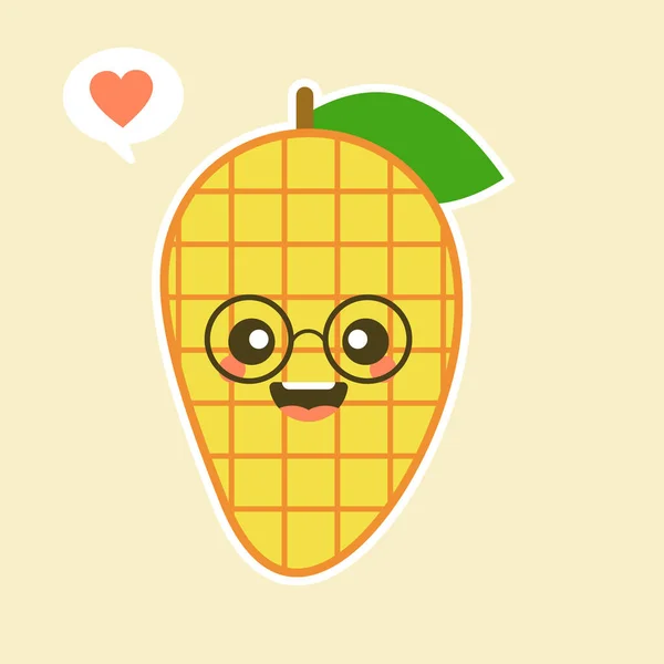 Lindo Kawaii Plana Dibujos Animados Mango Ilustración Ilustración Vectorial Mango — Archivo Imágenes Vectoriales