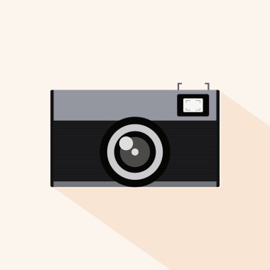 Analog kamera düz tasarım vektör çizimi. Klasik fotoğraf makinesi. Retro tarzı tonlu resim. Asgari konsept