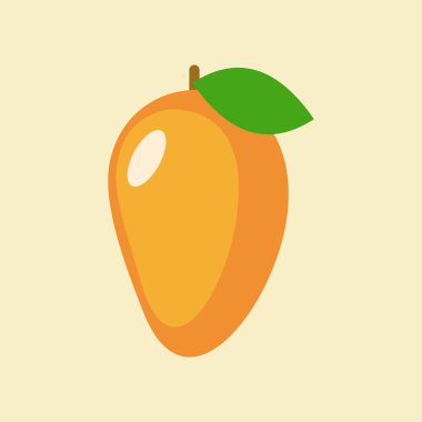Mango düz tasarım vektör çizimi. Restoran menüsünde, yemek pişirme kitaplarında ve organik tarım etiketlerinde kullanılabilir. Sağlıklı yiyecekler. Lezzetli vejetaryen. Organik ürün. Mutfak malzemesi. Ayrıntılı vektör tasarımı
