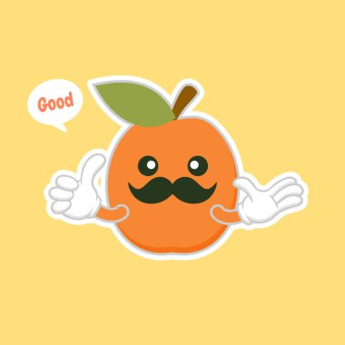 Şirin ve kawaii kayısı meyveli çizgi film karakteri düz tasarım vektör çizimi.