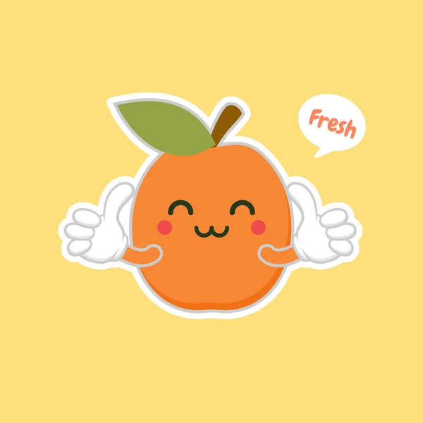 Mignon Kawaii Abricot Fruit Dessin Animé Personnage Plat Design Vectoriel — Image vectorielle