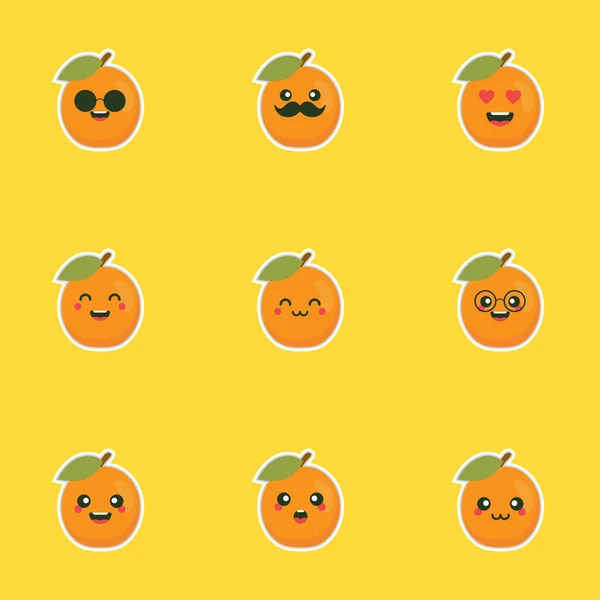 Sárgabarack Gyümölcs Érzelem Emoji Karakterek Egészséges Ételtervezéshez Színes Barátságos Sárgabarack — Stock Vector