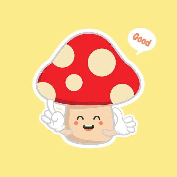 Cute Kawaii Mushroom Character Flat Design Vector Illustration — Stock Vector