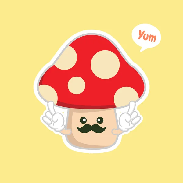 Cute Kawaii Mushroom Character Flat Design Vector Illustration — Stock Vector