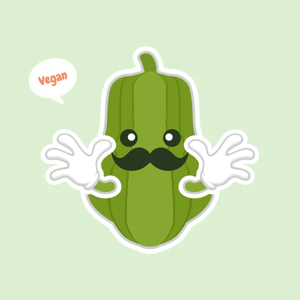 Lindo Kawaii Chayote Verde Personaje Dibujos Animados Puede Utilizar Menú — Vector de stock