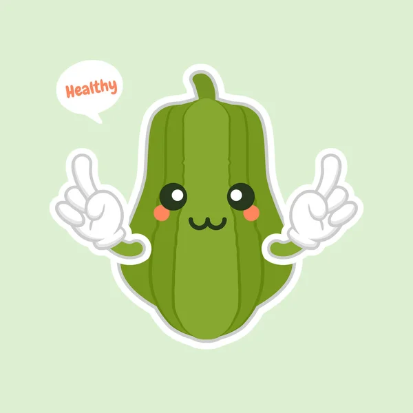 Cute Kawaii Green Chayote Cartoon Character Can Used Restaurant Menu — Stock Vector