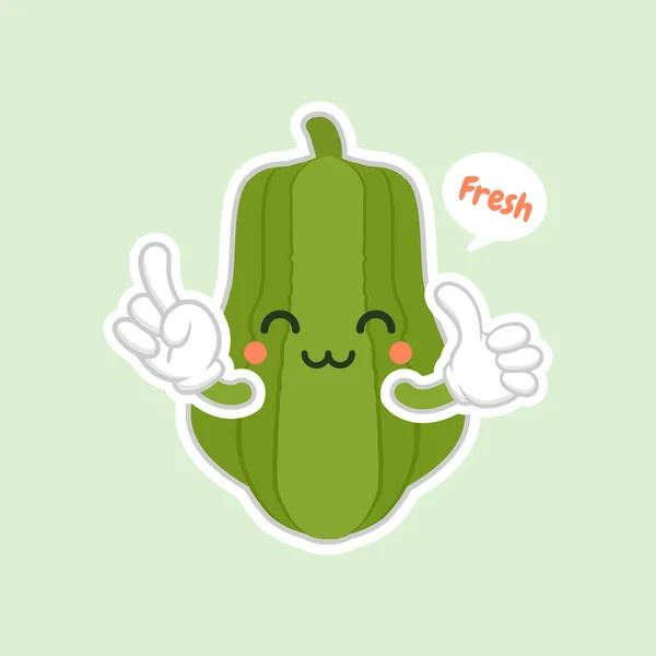 Lindo Kawaii Chayote Verde Personaje Dibujos Animados Puede Utilizar Menú — Vector de stock