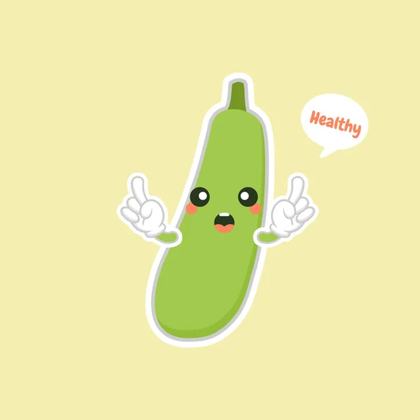 Niedlich Und Kawaii Green Aubergine Cartoon Character Symbol Auf Farbigem — Stockvektor