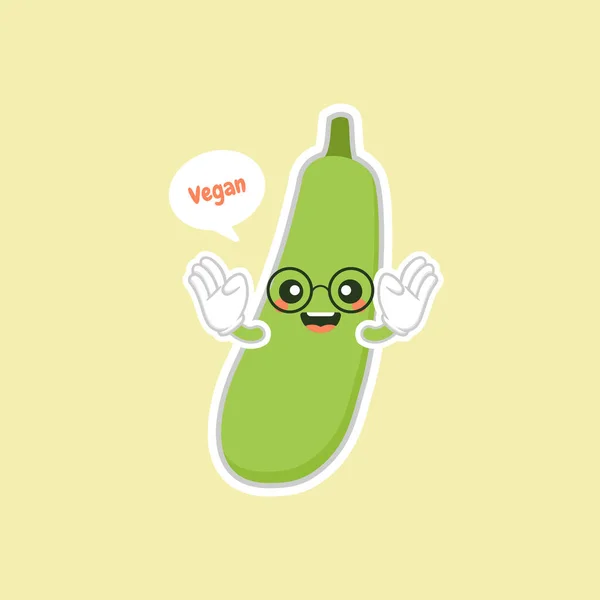 Niedlich Und Kawaii Green Aubergine Cartoon Character Symbol Auf Farbigem — Stockvektor