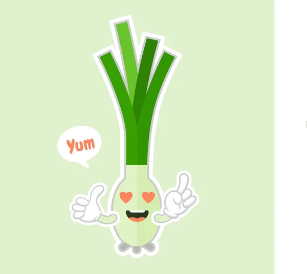 Roztomilý Kreslený Jarní Cibule Obličejem Legrační Ilustrace Šťastné Zeleniny Vektorové — Stockový vektor