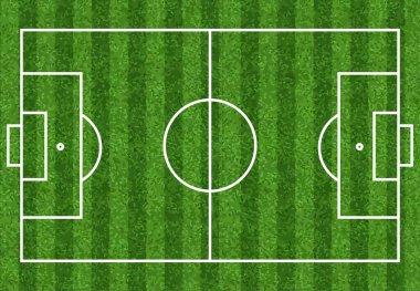 Futbol sahası vektör çizimi. Oyuncular için taktik sunumu için koç masası. Spor stratejisi görüşü. Düz futbol sahası, futbol çimleri. Vektör stadyum. Çizgi şablonlu futbol.