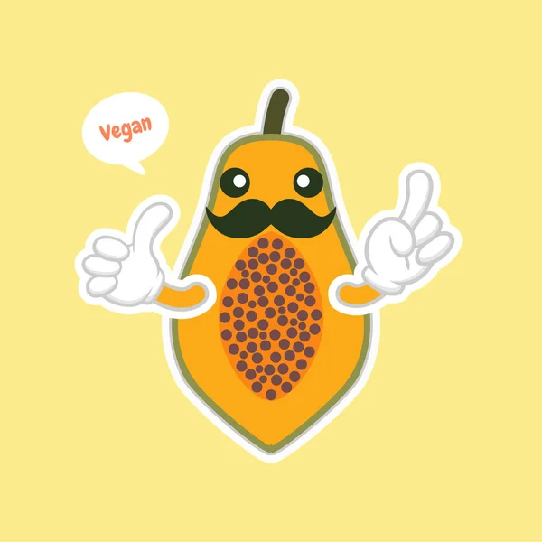 Niedlichen Und Kawaii Cartoon Style Papaya Figuren Für Gesunde Ernährung — Stockvektor