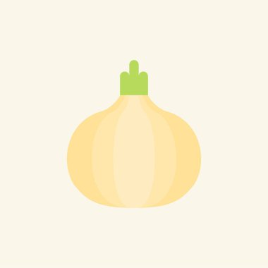 Düz bir soğan. Ayrı bir nesne. Soğan logosu. Bahçeden sebze. Organik yiyecekler. Vektör illüstrasyonu... Sebze koleksiyonu. Taze çiftlik sağlıklı yiyecekler. Çocuklar için eğitim kartı.