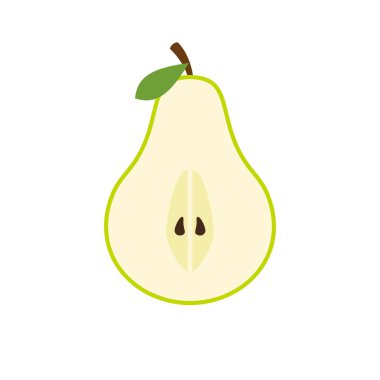 Vektör armutları. Yeşil armut meyvelerini kes, vektör çizimlerini topla. armut düz vektör simgesi. Modern basit izole tabela. Kartpostal, ambalaj, poster kompozisyonu. Doğal sağlıklı ürün.