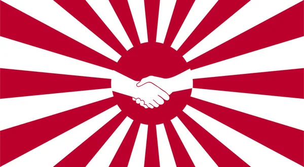 Handshake Symbol Mit Aufgehender Sonne Hintergrund Isoliertes Vektordesign Der Japanischen — Stockvektor